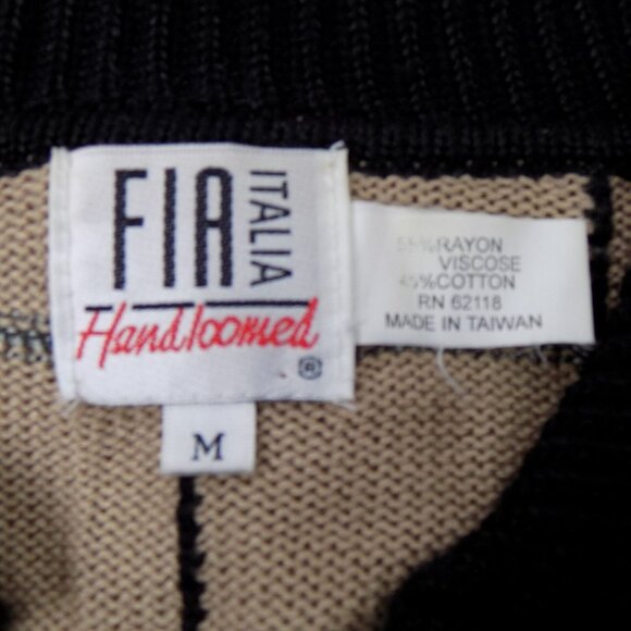 Fia Italia Sweater Women Size M Handloomed Brown Black Gray Full Zip Vintage - Picture 5 of 9